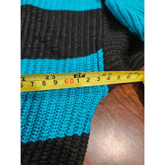 Vintage Gitano 2X Teal Black Striped Sweater Dress Shawl Collar Grunge 90's Mall - Picture 5 of 6